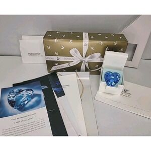 Vintage Swarovski Renewal Hearts Clear 1997 Blue Heart Paperweight w/ Box COA 27